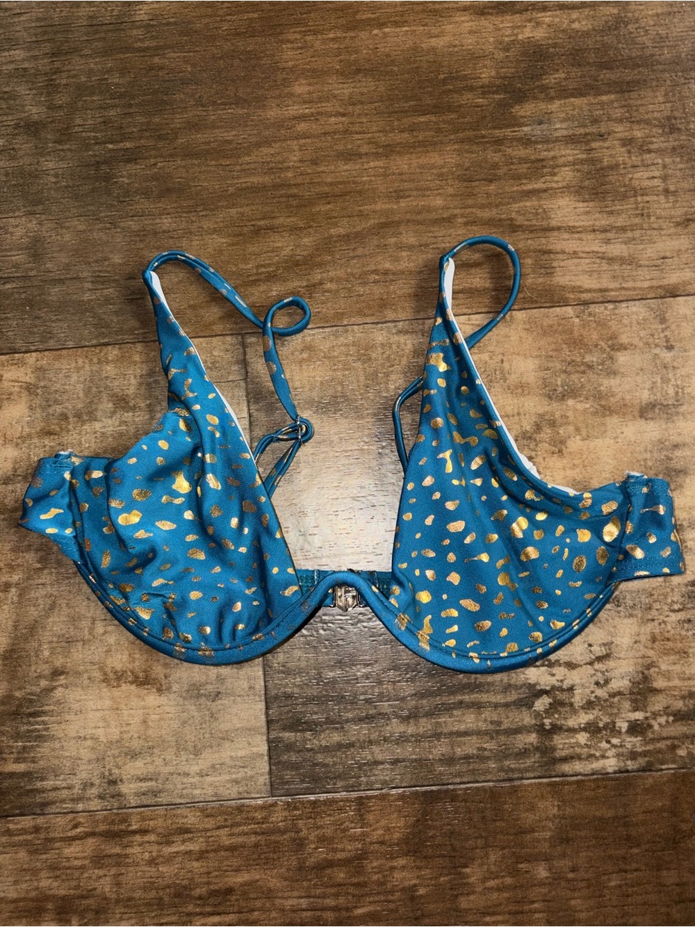 SHEIN Underwire Push-up Blue and Gold Bikini Swim Top Size Small